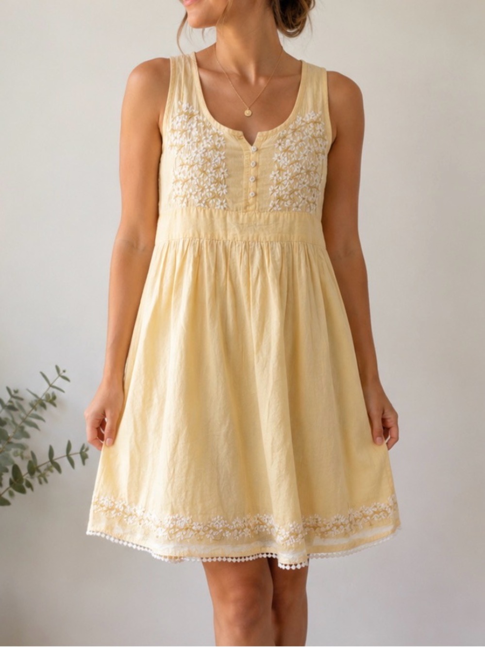 Uncle Frank By Ivy Jane Pale Yellow Sleeveless Embroidered Floral Mini Dress